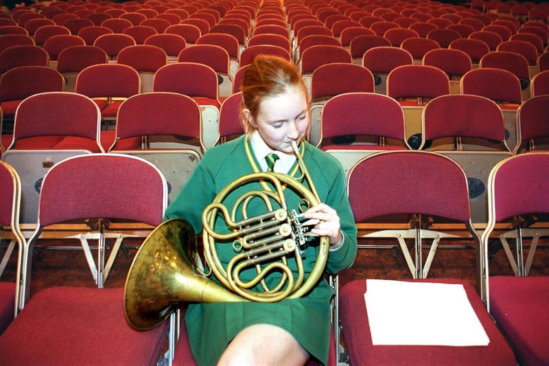 Blackpool Schools held a Millennium Promenade concert at the Empress Ballroom, with bands and soloists from across the Fylde. Pic shows 13-year-old Samantha Brown warming up on the French horn during afternoon practice for her performance with the Blackpool Area Schools Symphony Orchestra