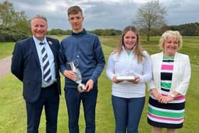 Fairhaven captain Simon Bone, with Fairhhaven Trophy boys' winner Ben Brown, girls' winner  Katie  Poots and Lady Captain Karen McLeod