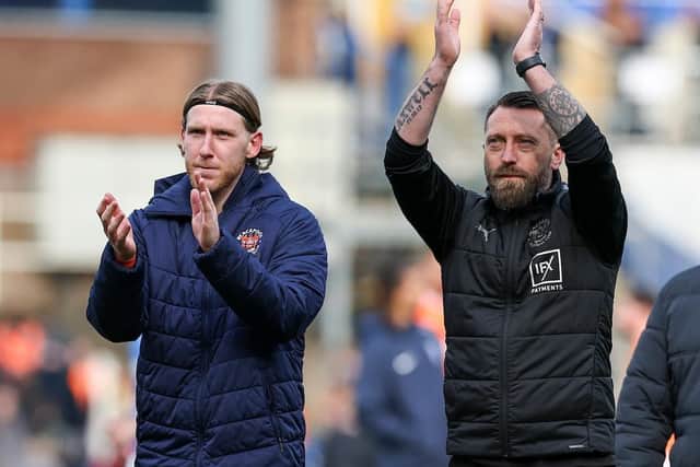 Stephen Dobbie applauds the Blackpool fans after Saturday's win