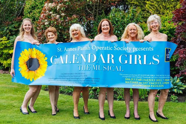 From left, Geraldine Brown as Cora, Paula Curtis as Celia, Sarah Jane Stone as Chris, Pauline Hardie as Annie, Mandy Hall-Laird as Ruth, Joan Aitchison as Jessie, in the forthcoming SAPOS production of Calendar Girls at the Lowther Pavlion.