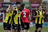 Gavin Massey scorer of the first goal, receives congratulations from team-mates (photo: Steve Mclellan/AFC Fylde)