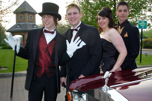 Collegiate High School prom at the De Vere Hotel. Arriving by Rolls-Royce L-R: Jack Creighton, Lewis Hall, Catherine Iredale and Tom Lofthouse