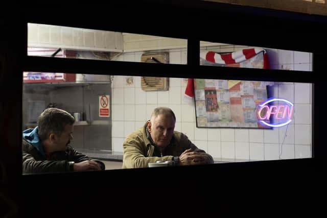 Tony (Robert Glenister) takes a break from his cab in The Night Caller (Picture: Channel 5)