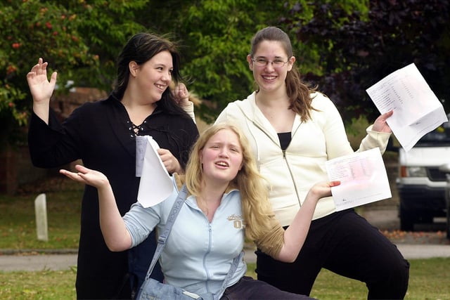 GCSE results day at St Bede's High School in Lytham. L-R are Wensdi Dougherty, Charlotte Murrey and Karen Grant, 2003