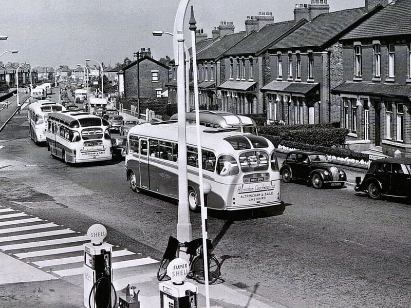 Congestion on Blackpool Road, in Preston, in the 1960s in the days before the M55 was built