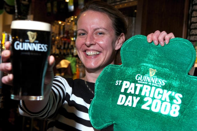 Landlady of the Queens Hotel Beverley Hargreaves gets into the St Patricks Day spirit in 2008