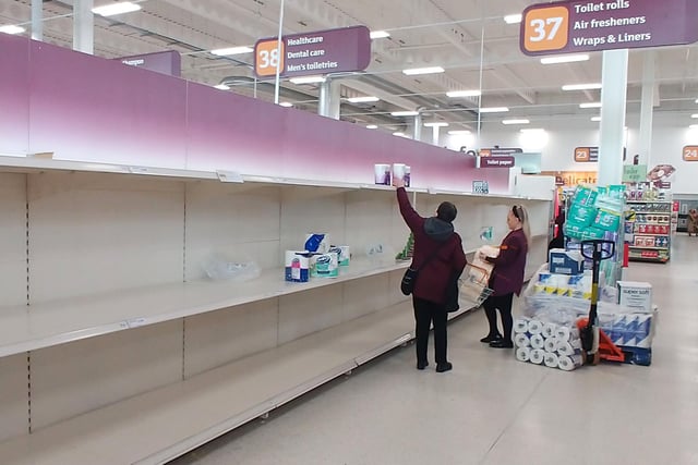 Toilet roll aisle in Sainsbury's on Talbot Road was emptied as quick as staff could replenish. People were panic buying essentials such as pasta and flour