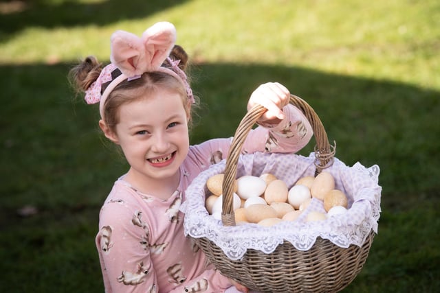 Seven-year-old Lottie Burton with eggs galore at Lowther's Easter Surprise event.