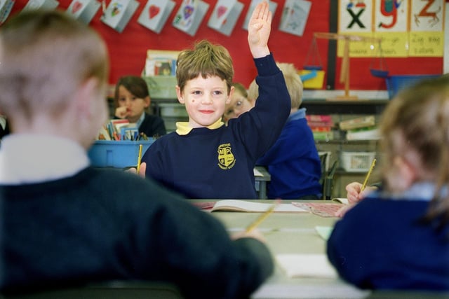 Mereside Primary School had seen a dramatic increase in their league table results. Six-year-old Daniel Bell waits to answer question