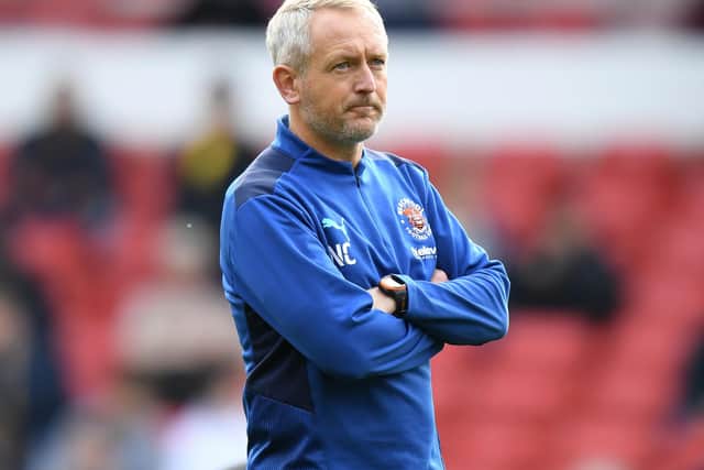 NOTTINGHAM, ENGLAND - OCTOBER 16: Blackpool Head Coach Neil Critchley during the Sky Bet Championship match between Nottingham Forest and Blackpool at City Ground on October 16, 2021 in Nottingham, England. (Photo by Tony Marshall/Getty Images)