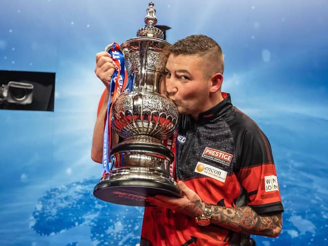 Nathan Aspinall won the Betfred World Matchplay title at Blackpool's Winter Gardens in 2023 Picture: Taylor Lanning/PDC