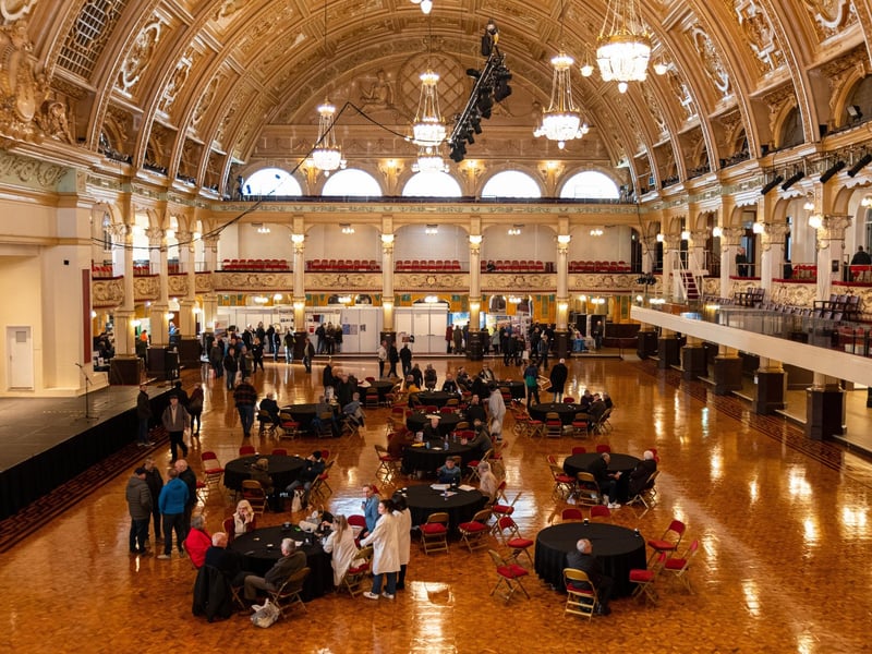 Pigeon enthusiasts enjoyed catching up in the splendour of Blackpool's Winter Gardens, despite the disappointment of pigeons not being allowed in. Photo: Kelvin Stuttard