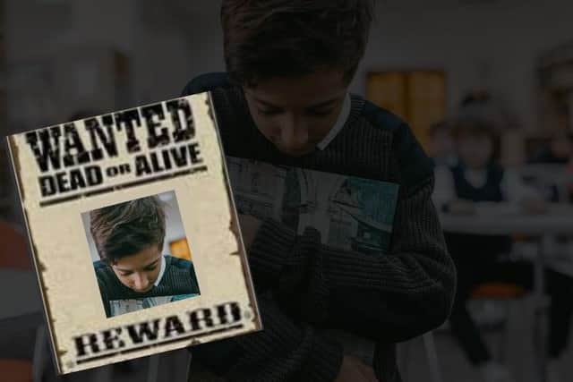 Image credit: Canva. Inset: Mock-up 'WANTED' poster being shared in an online group used by cyberbullies