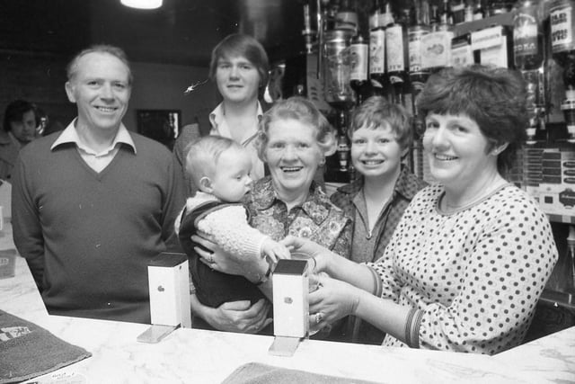 Three generations of the Hankinson family behind the bar at the Coach and Horses pub in Freckleton. The family have run the pub for more than 50 years