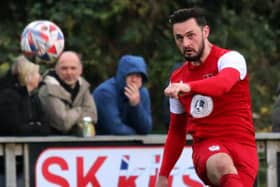 Squires Gate's Ryan Riley saw a late volley blocked in their defeat Picture: Ian Moore