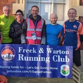 Kim GabbatissFreckleton & Warton Running Club's (from left) Kim Gabbatiss, Roy Higginson, Michael Pedley, Paul Fry, Lee Illingworth and Mike Fitzpatrick campaigning for Let's Get Danny Home