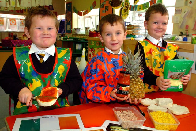 Reception class children at Chaucer Primary School, Fleetwood, preparing Italian food, to help with their geography knowledge. From left, Jake Clifford, Fraser Starkey and Bobby-Jo Jackson (all aged four)