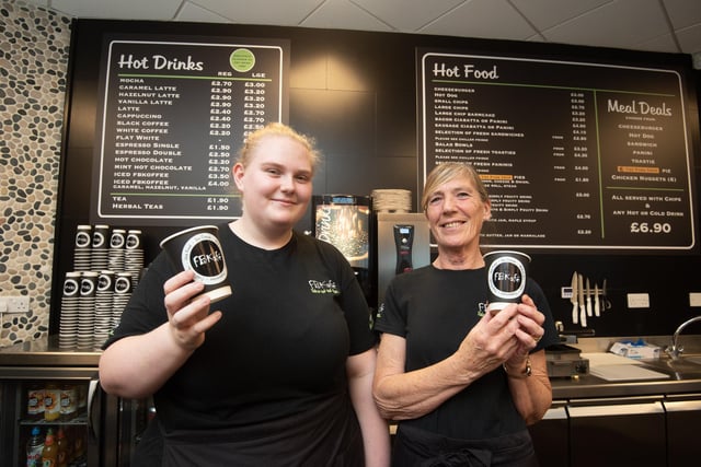 Staff Libby Simm and Jayne Jackson welcome customers at the new FBKaffe in Cleveleys