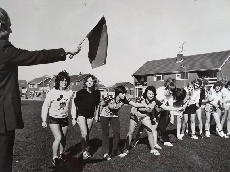 The first Blackpool and Fylde Technical College road race, 1982. Winner of the men's event was Mike McDonald. Second was Philip Laybourn and third was Thomas Cuffe. The ladies race was won by Linda Banks, second was Cecilia Daly and Sylvia Fenner was third