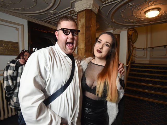 Theatre goers dress up for The Rocky Horror Show at the Grand Theatre., Clyde Bell and Melissa Oliver.