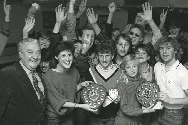 Andrew Hodge and Samantha Wilcock won the titles of G Squad newsboy and newsgirl of the year - plus a £100 prize. The picture was taken in December 1984