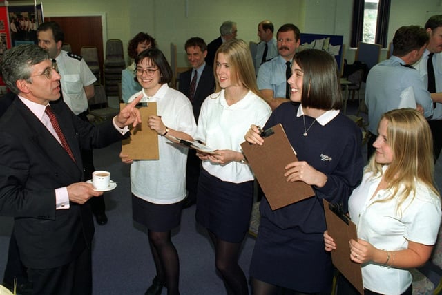 Home Secretary Jack Straw chatting with students , during his visit to Blackpool Sixth Form College in 1997