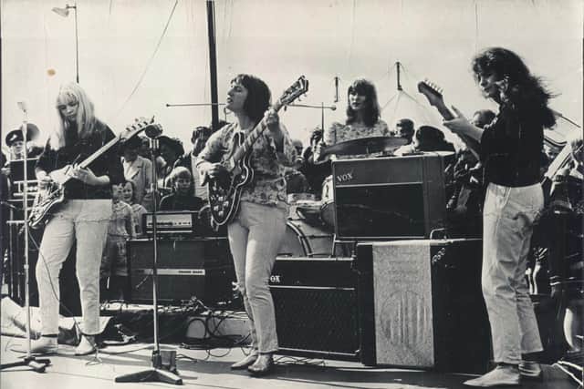 The Missfits in 1966 in Blackpool, with a slightly altered line-up. From left: Pat Allsopp, Liz Hall,  drummer, Janet Bailey  and Carol Smith