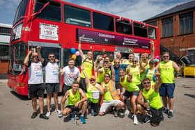 Finish of a 166 mile mega marathon at Waterloo music bar. The team ran in relay to raise money for the creation of a night bus for Blackpool's homeless population.