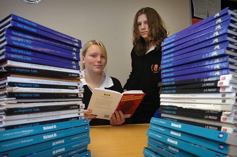 School league tables for Blackpool and Fylde. Beacon Hill High celebrated a CVA score which put them in the top 1% in the country in English. 
Pictured with Year 11 English books are Elouise Leivers and Shaun Whelanm 2009