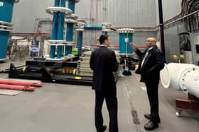 Sir Mark Hendrick MP (right) with Professor Qiang Liu in The University of Manchester’s High Volt