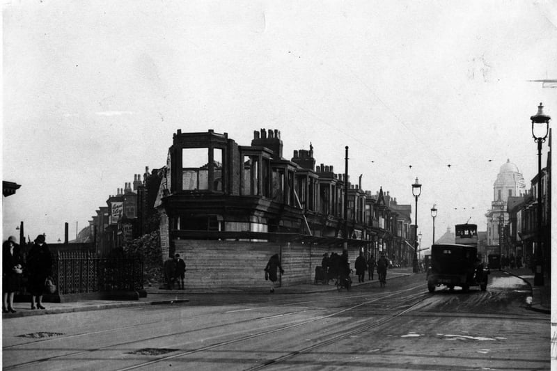 Buildings being demolished at the junction of  Church Street and Caunce Street, Stanley Terrace in 1934