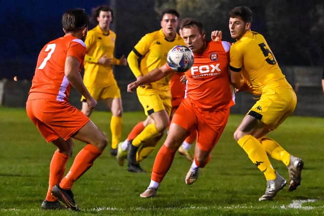 Ben Duffield was booked in AFC Blackpool's midweek draw Picture: Adam Gee