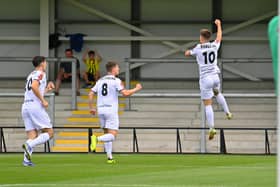Nick Haughton celebrates his winning goal for Fylde against Southport Picture: ADAM GEE PHOTOGRAPHY