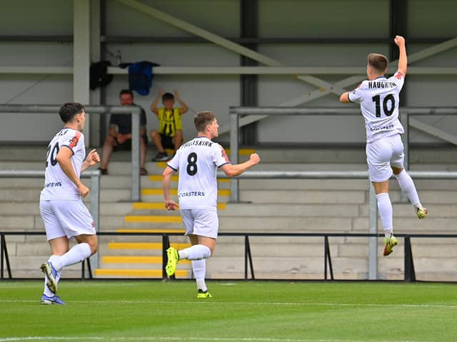 Nick Haughton celebrates his winning goal for Fylde against Southport Picture: ADAM GEE PHOTOGRAPHY