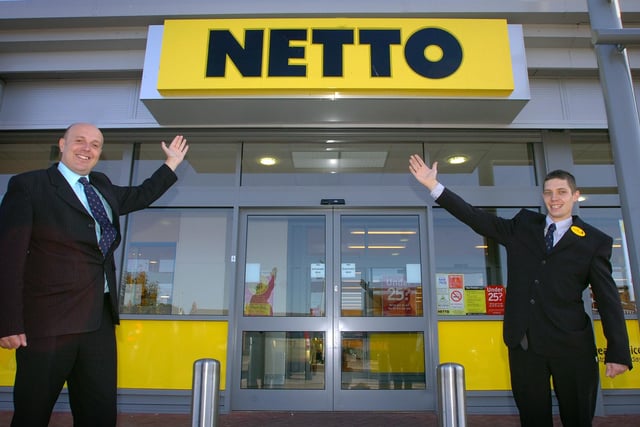 Netto, off Vicarage Lane in Marton. District Manager Simon Finch (left) and Store Manager Neil Nelson outside the store