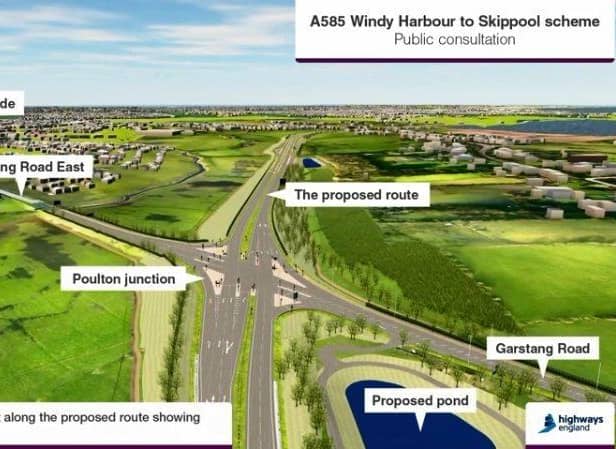 A computer generated image of the new bypass being built as part of a £150m project to ease traffic jams and improve safety on the A585 from the Windy Harbour junction to Skippool (Picture: Highways England)