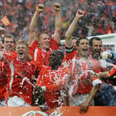 Blackpool players celebrate promotion after winning the League One play-off final against Yeovil Town at Wembley Stadium in May 2007 Picture: Jamie McDonald/Getty Images