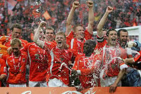 Blackpool players celebrate promotion after winning the League One play-off final against Yeovil Town at Wembley Stadium in May 2007 Picture: Jamie McDonald/Getty Images