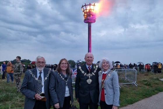 The Fylde mayoral party at the lighting of the beacon at Fairhaven Lake