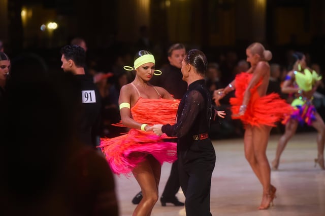 Professional Latin dancers compete at the Blackpool Dance Festival at the Winter Gardens