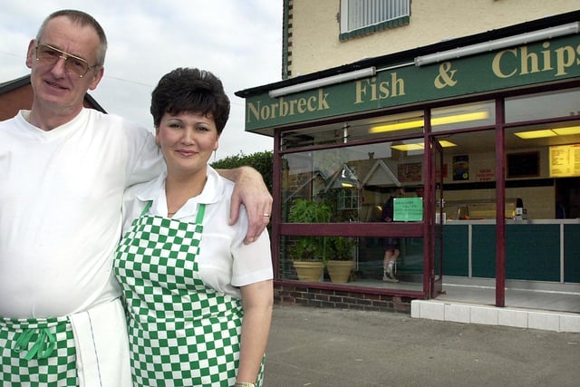 Mike Holt and his wife Sasha outside Norbreck Fish and Chips