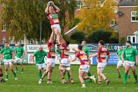 Ollie Parkinson with a clean catch at a lineout for Fylde against Wharfedale Photo: Kelvin Stuttard