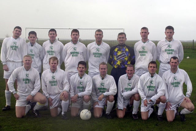 The Squirrel team, 2000. Back L-R  Niel Atherton, Adam Ramsden, Mark Meehan, Dave Meehan, Ian Potter, Jim Robinson, Dave Holgate and Rob Taylor. Front L-R Paul Savage, Eddy Kay, Simon Schofield, John Millard, Ant Ramsden, Andy Sprotson and John Bowling