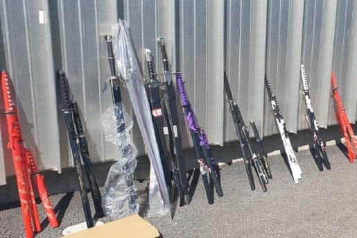Some of the swords seized from Foxhall Market in Dale Street, Blackpool on Monday, July 4