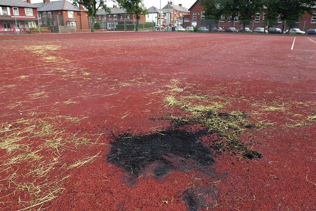 Vandals targeted the Revoe all-weather pitch in Blackpool by setting fire to the surface in 2001