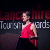 Rachel McQueen delivering a speech at the Lancashire Tourism Awards