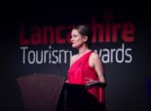 Rachel McQueen delivering a speech at the Lancashire Tourism Awards