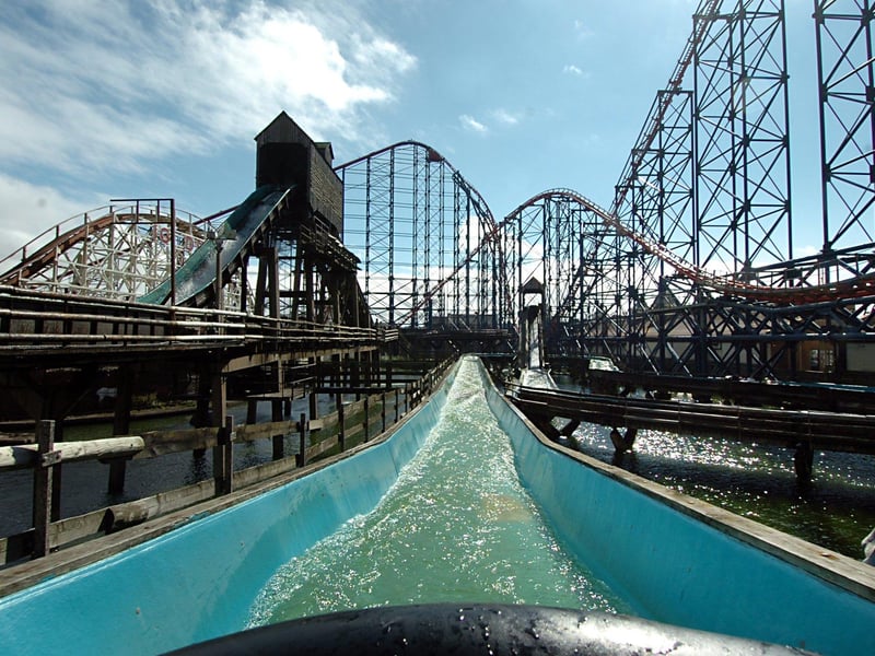 The Log Flume at Blackpool Pleasure Beach closed in 2006. This was the view from the ride on one of the last trips round