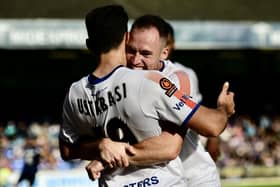 Jon Ustabasi and Josh Kay celebrate AFC Fylde's win at Southend United Picture: Steve McLellan