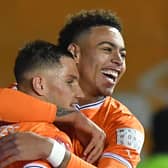 Jerry Yates is congratulated on scoring during Blackpool’s win against Nottingham Forest last Saturday